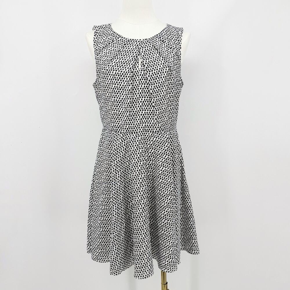 Express Black White Geometric Print Fit Flare Skater Dress Sleeveless 8 Office